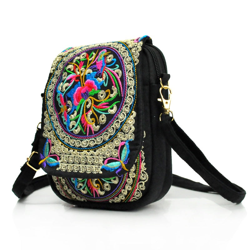Floral Embroidered Mini Shoulder Bag
