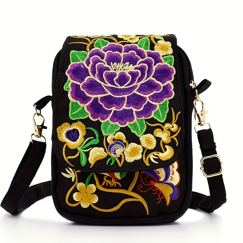 Floral Embroidered Mini Shoulder Bag