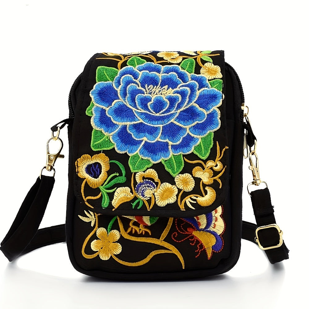 Floral Embroidered Mini Shoulder Bag