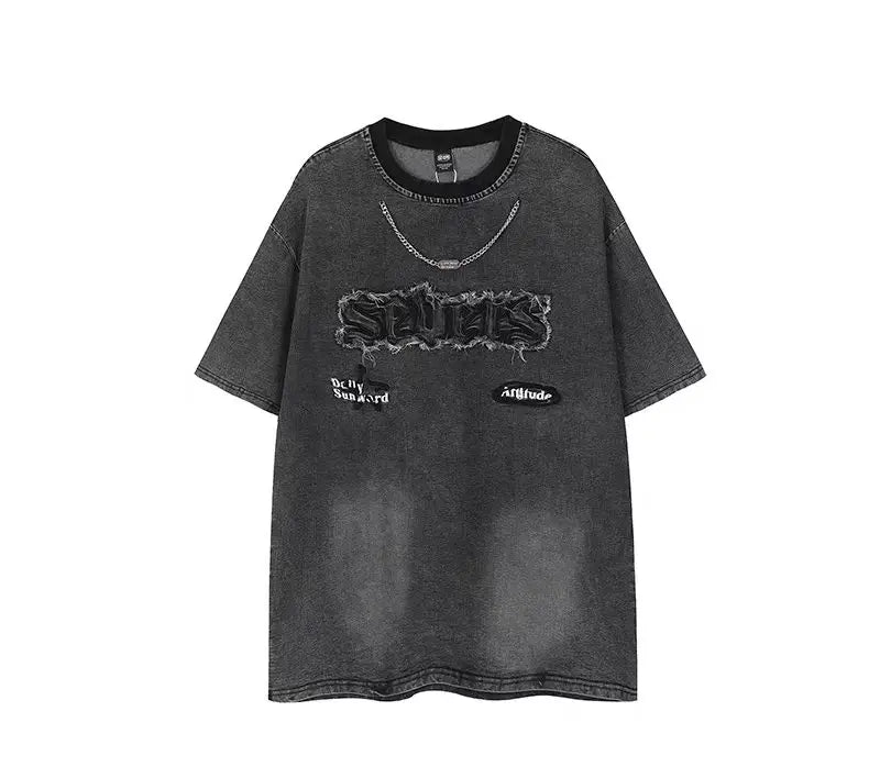 Distressed Embroidered Oversized