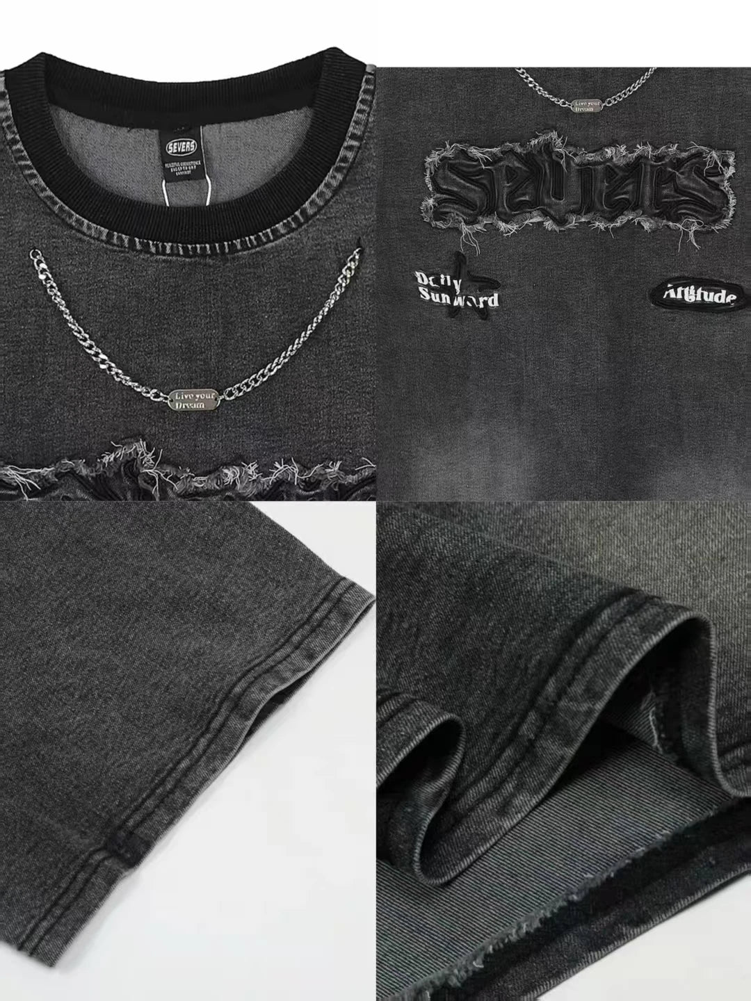 Distressed Embroidered Oversized