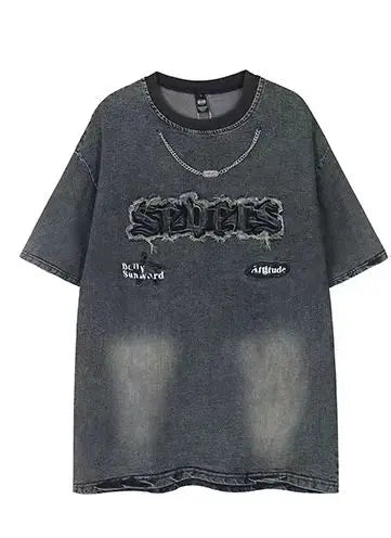 Distressed Embroidered Oversized