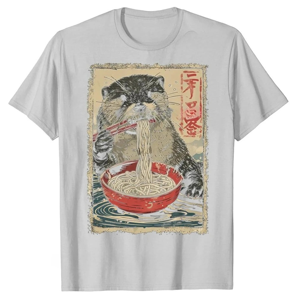 Funny Otter Eating Ramen Anime Graphic T-shirts-Unisex
