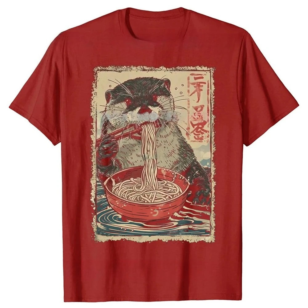 Funny Otter Eating Ramen Anime Graphic T-shirts-Unisex