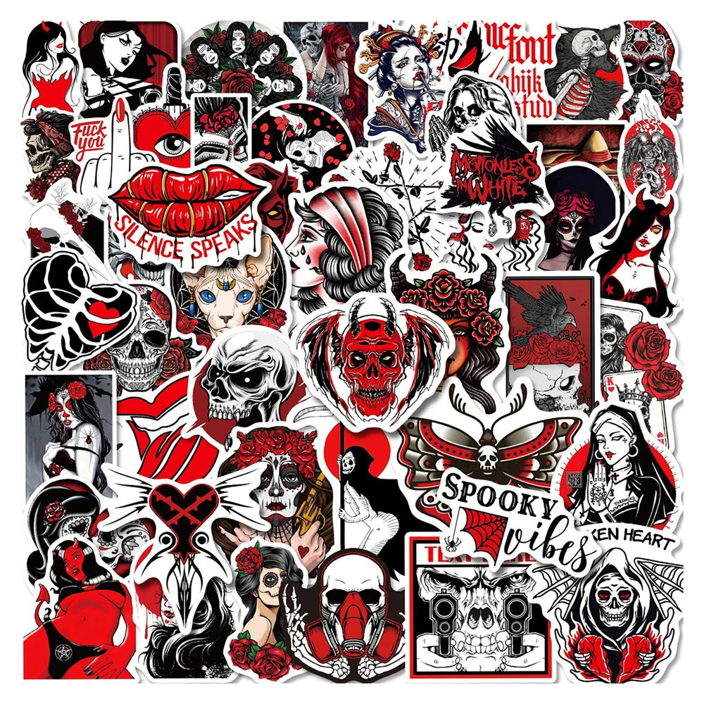 50PCS Gothic Horror Stickers Devil Dark Red Wind Punk Wind Horror Red and Black Suitcase Stickers