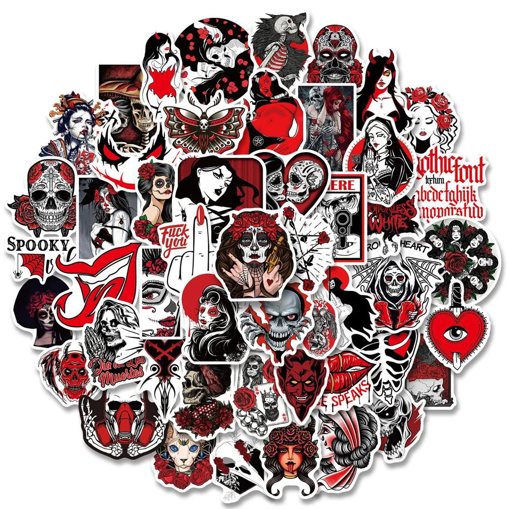 50PCS Gothic Horror Stickers Devil Dark Red Wind Punk Wind Horror Red and Black Suitcase Stickers