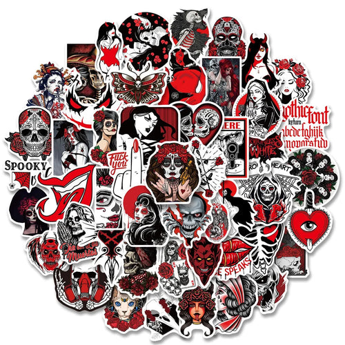 50PCS Gothic Horror Stickers Devil Dark Red Wind Punk Wind Horror Red and Black Suitcase Stickers