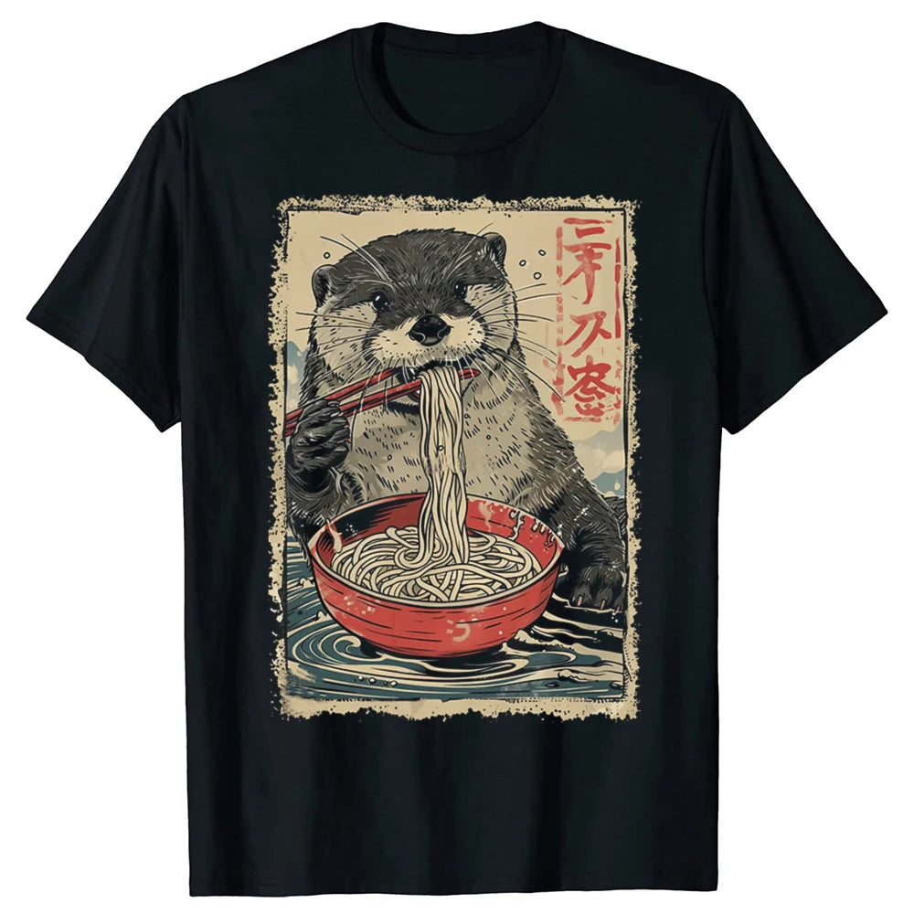 Funny Otter Eating Ramen Anime Graphic T-shirts-Unisex