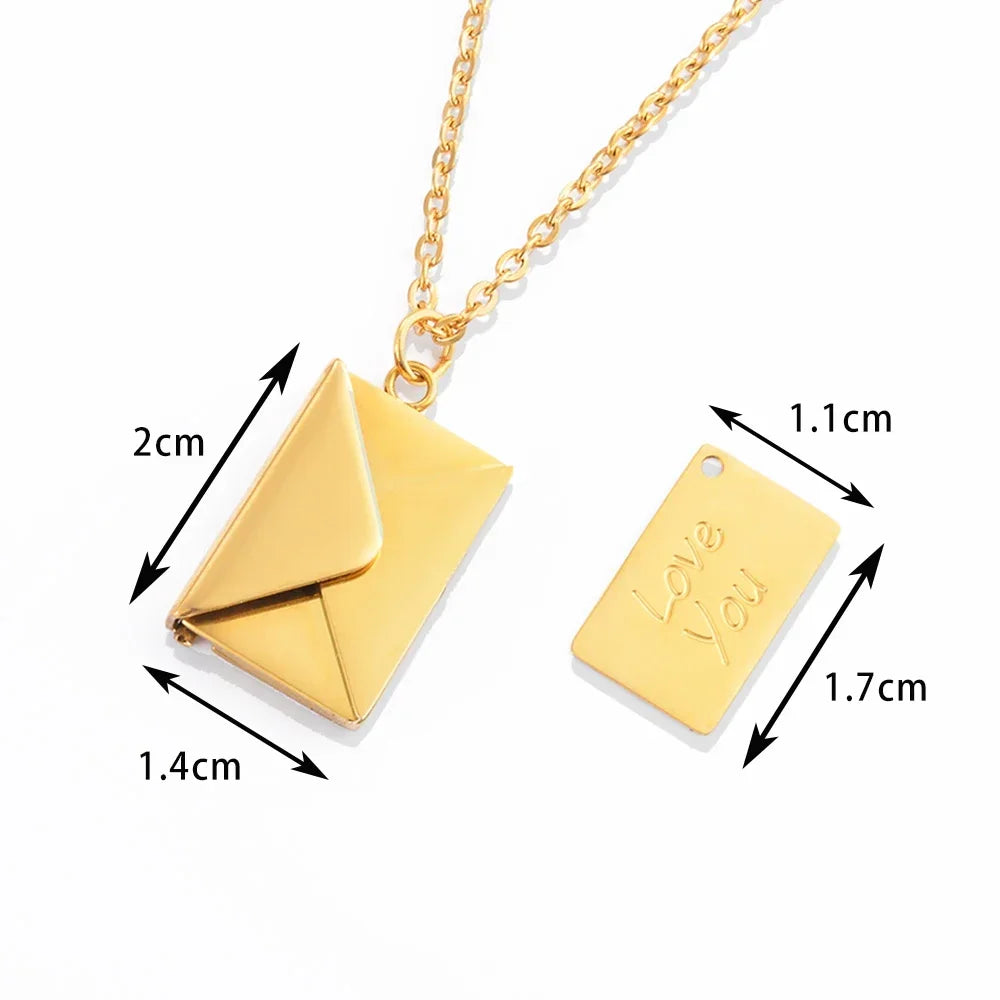 Love Letter Envelope Pendant Locket Necklace Stainless Steel Jewelry