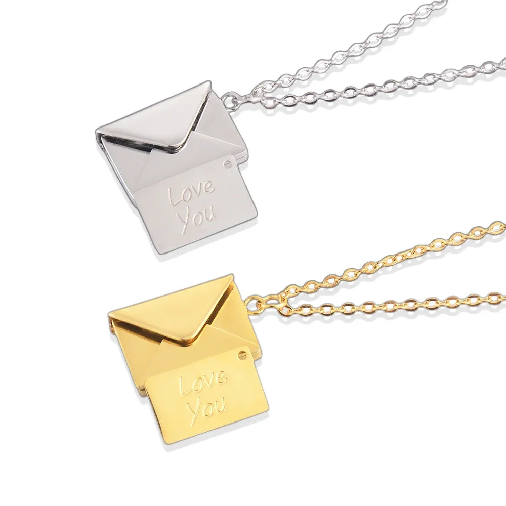 Love Letter Envelope Pendant Locket Necklace Stainless Steel Jewelry