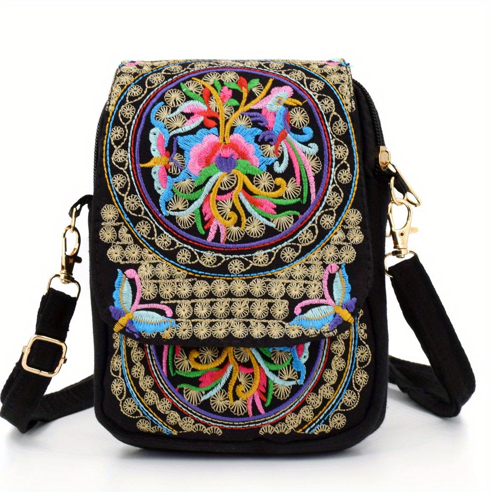 Floral Embroidered Mini Shoulder Bag